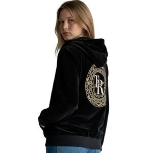 True Religion Black Velvet Hooded Jacket (only) with Gold Accents Junior Size XL